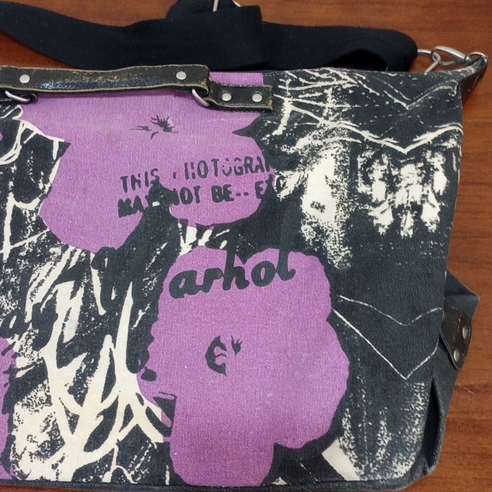 The Andy Warhol Pop Art Large Psychotic Leopard Duffel Canvas & Leather Bag - Picture 7 of 12